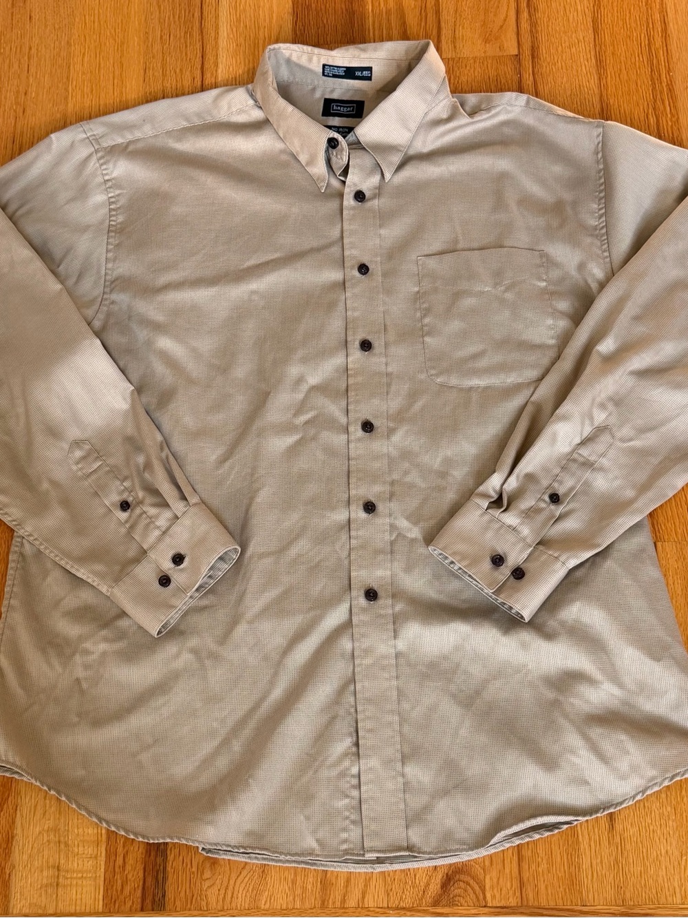 Haggar No Iron Button Down Shirt Men’s Size XXL 2XL Tan/Beige 100% Cotton